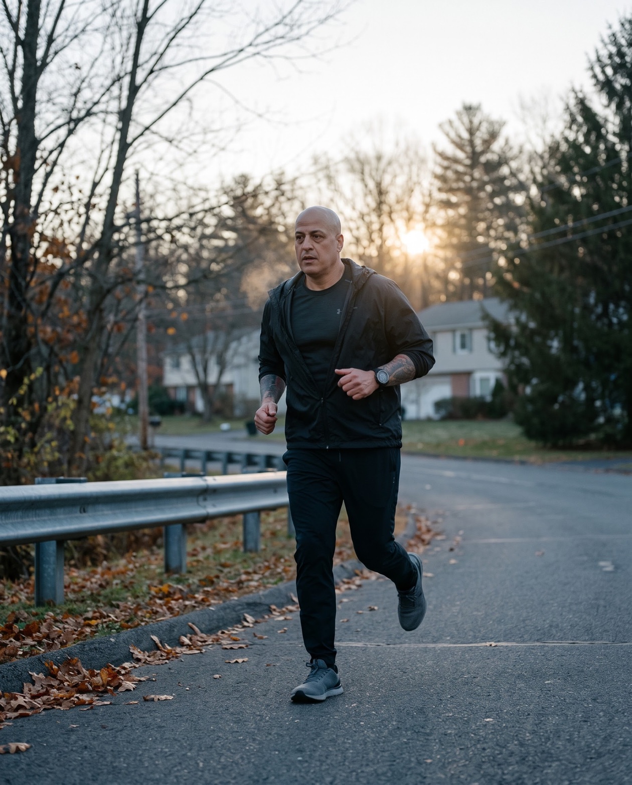 Ariel Legassa running on a road at dawn