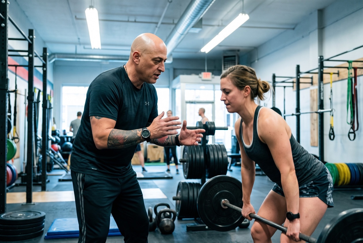 Ariel Legassa coaching an athlete in the gym